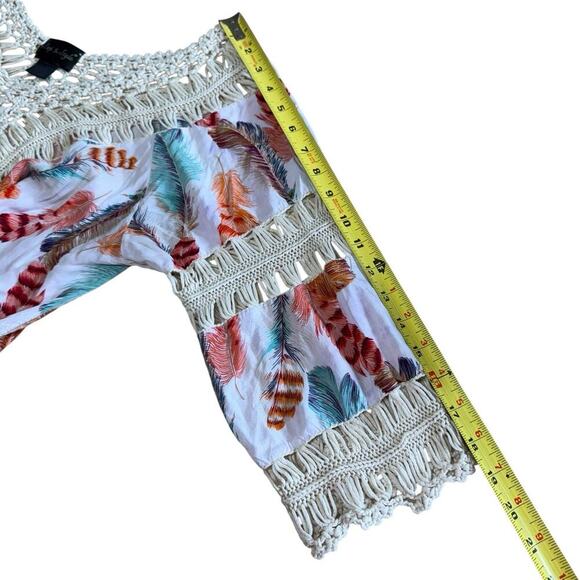 Step In Style Top Women's Bohemian Crochet Front Floral XL Ivory Hippie Coastal - Picture 9 of 11